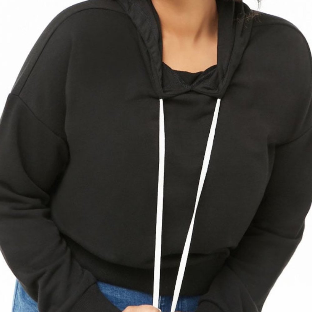 *Clearance* NWT Forever 21 Black Cropped Pullover Hoodie 0X 1X